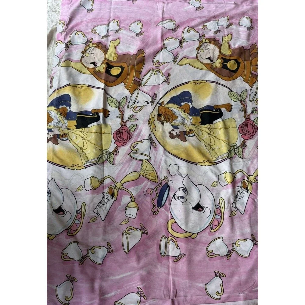 VTG Disney’s Beauty and the Beast 66x92 FLAT SHEET ONLY Twin Bed Size '90s